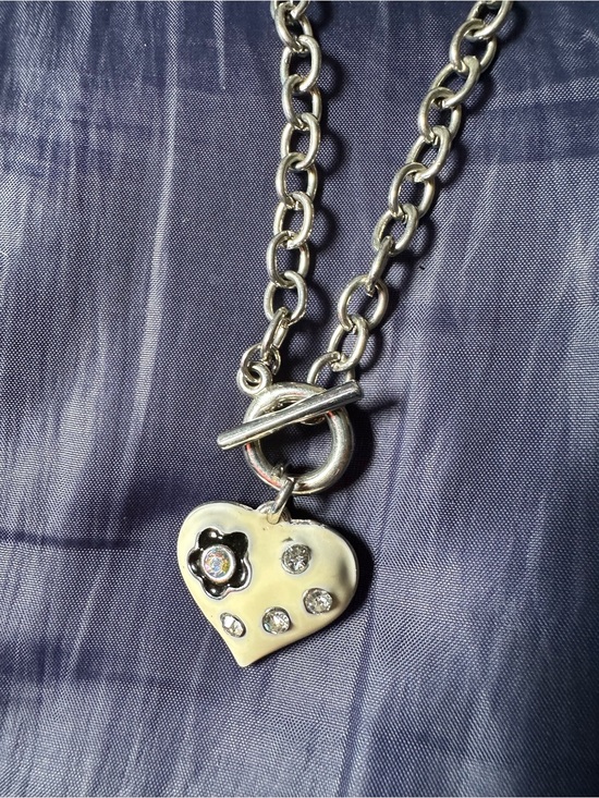 Jewelry - Sterling Silver Heart Pendant Necklace with Crystal Accents - Silver
